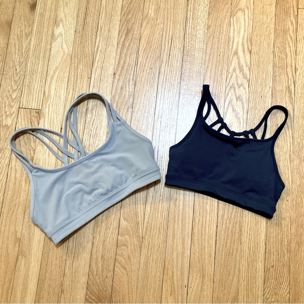 2 Athleta strappy back sport bras yoga top navy gray XS XXS set bundle